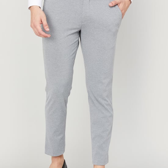 CODE Men Textured Super Slim Fit Formal Trousers
