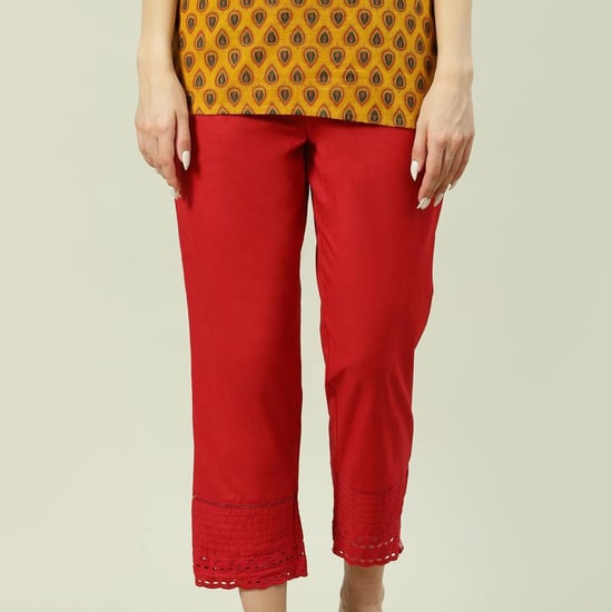 BIBA Women Solid Drawstring Straight Pants