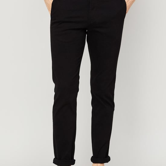 CODE Men Solid Slim Tapered Casual Trousers
