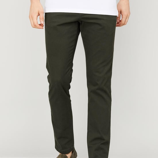 CODE Men Solid Slim Tapered Casual Trousers