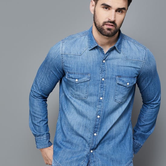 PEPE JEANS Men Washed Regular Fit Denim Shirt