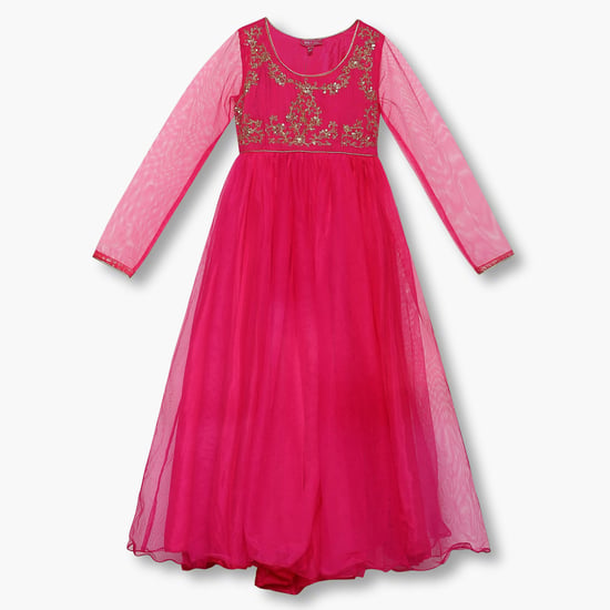 BIBA Embroidered Net Overlay Evening Dress
