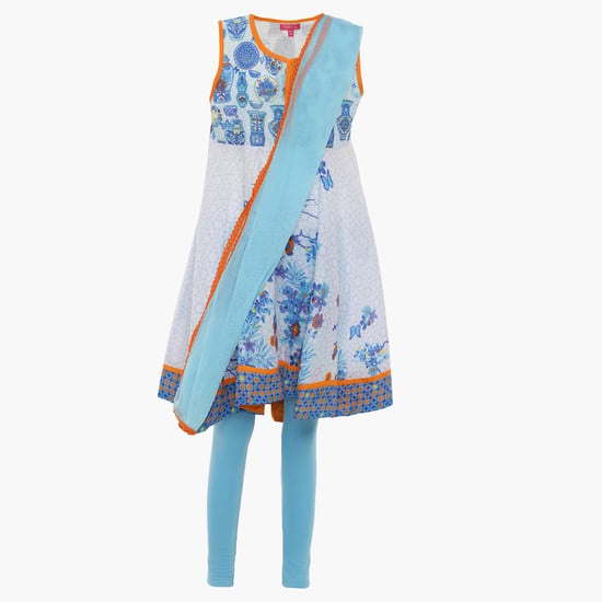 BIBA Printed Kurta Churidar Dupatta Set
