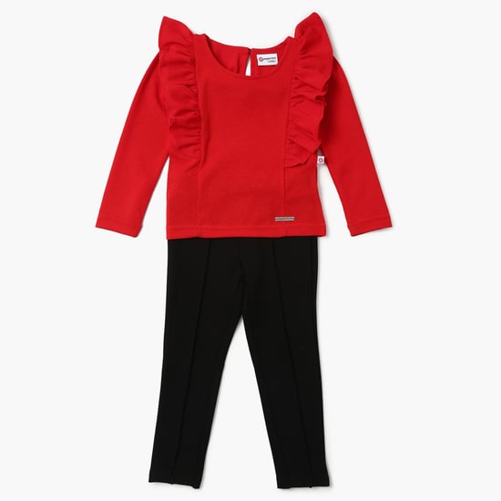PEPPERMINT Solid Frill Trim Top And Treggings Set