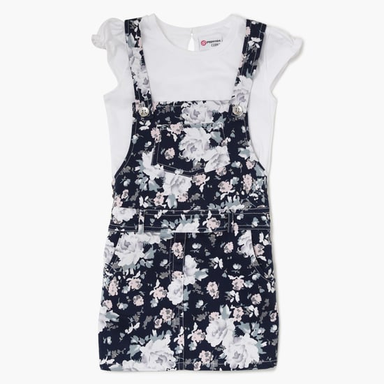 PEPPERMINT Floral Print Dungaree Dress With Top