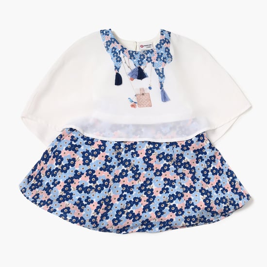 PEPPERMINT Tassel Detail Cape Top And Printed Skirt Set