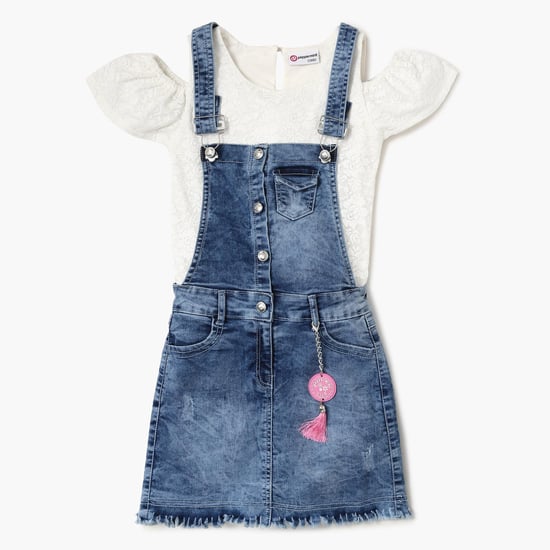 PEPPERMINT Faded Denim Dungaree With Lace Top