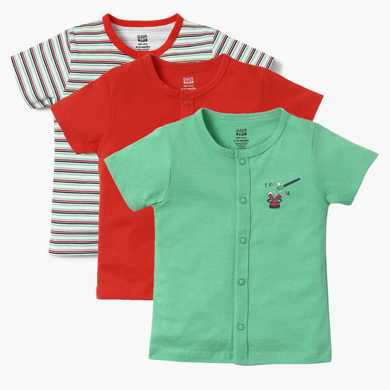 FS MINI KLUB Infant Snap-Button Placket T-Shirt Set- 3 Pcs.