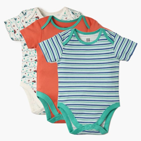 FS MINI KLUB Printed Knitted Romper- Set Of 3 Pcs.