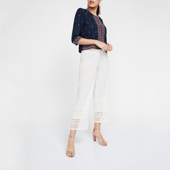 MELANGE Schiffli Lace Hem Palazzos