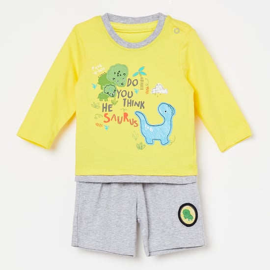 FS MINI KLUB Dinosaur Applique Heathered Shorts