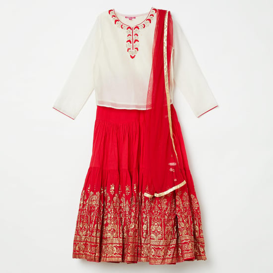 BIBA Embroidered Top with Lehenga