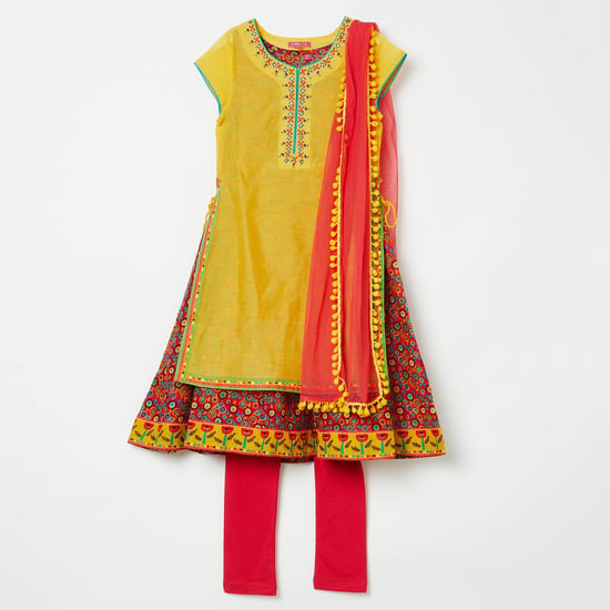 BIBA Embroidered Layered Kurta with Churidar and Dupatta