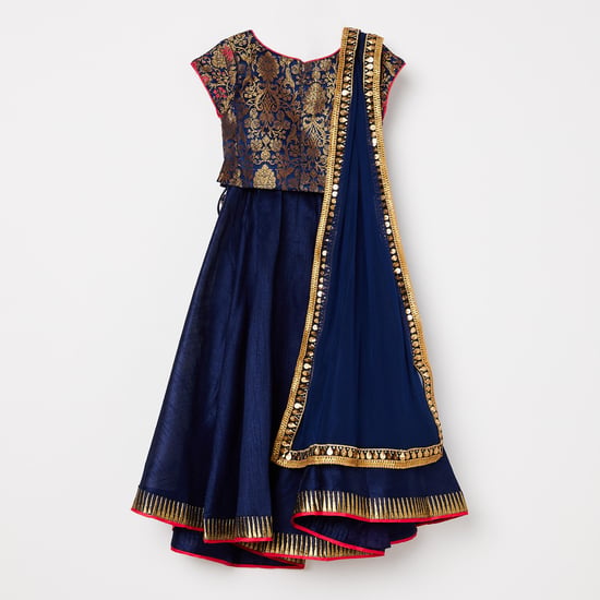 BIBA Printed Top with Solid Lehenga and Dupatta