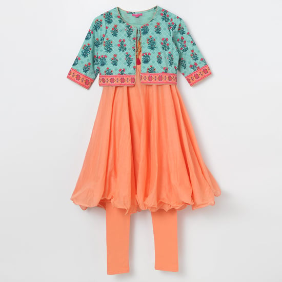 BIBA Anarkali Kurta with Printed Jacket and Leggings