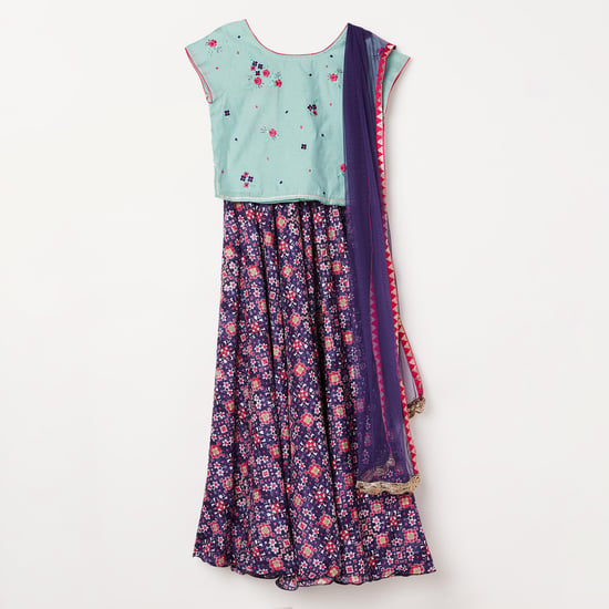 BIBA Embroidered Top with Skirt and Dupatta