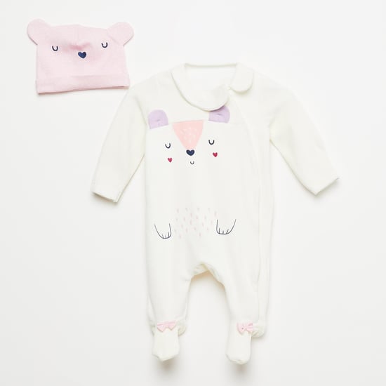 FS MINI KLUB Patchworked Round Collar Sleepsuit with Cap