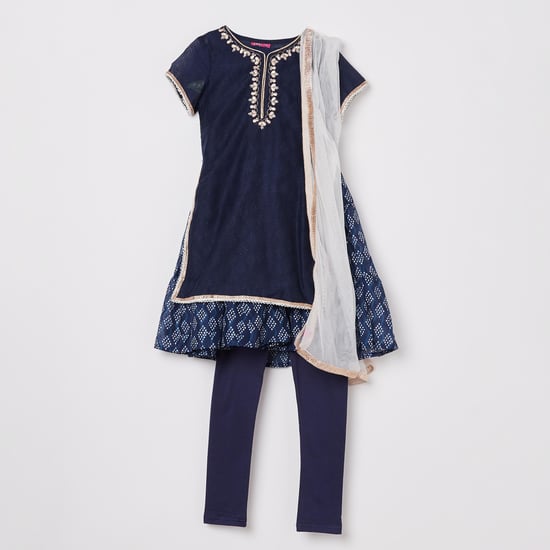 BIBA Printed Kurta With Salwar and Dupatta