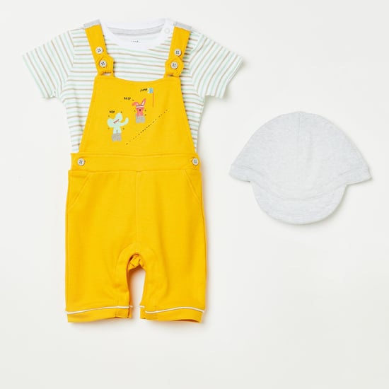 FS MINI KLUB Striped T-shirt with Dungaree and Hat