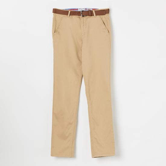 GINI & JONY Solid Slim Fit Trousers with Belt