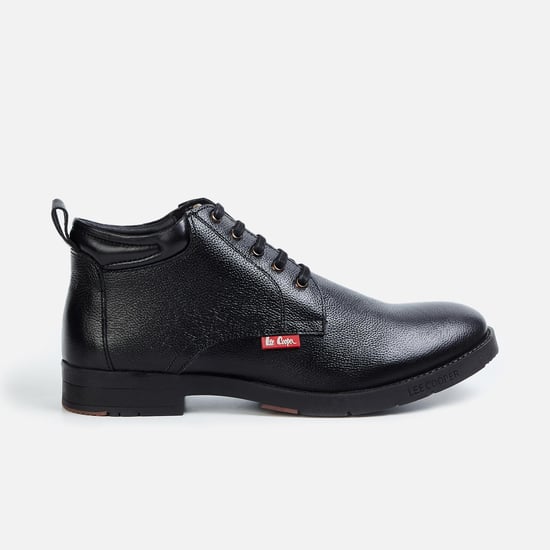 LEE COOPER Men Textured Leather Mid-Top Lace-Up Boots