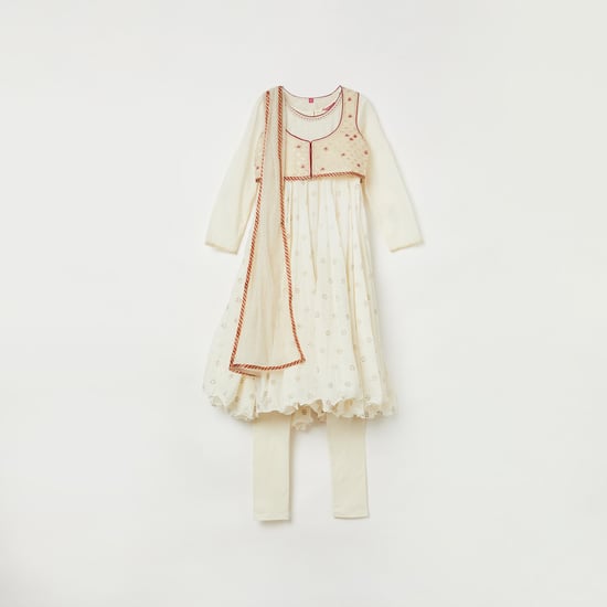 BIBA Koti Layered Flared Kurta with Leggings and Dupatta