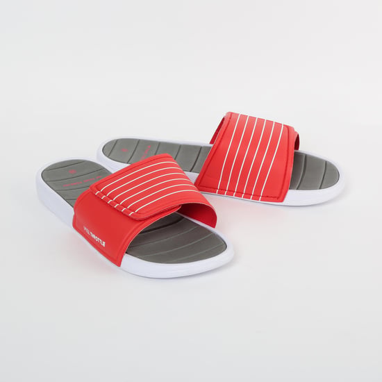 FAME FOREVER Typographic Print Striped Flat Slippers