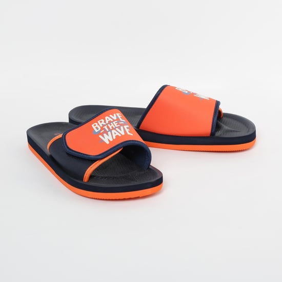 FAME FOREVER Typographic Print Slippers with Velcro Closure
