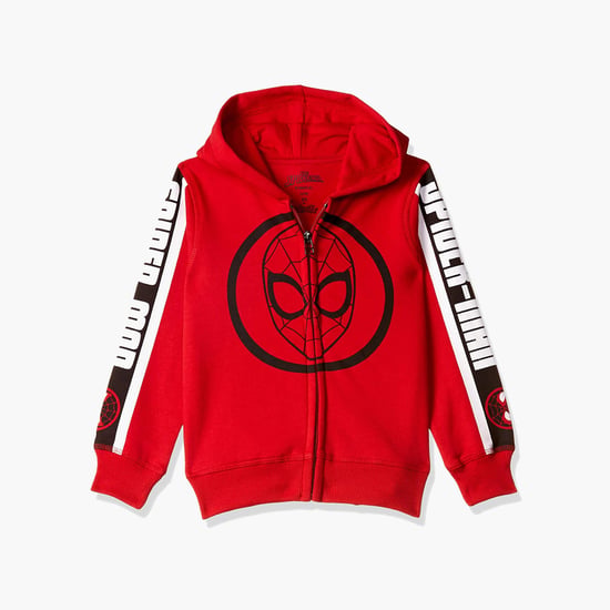 KIDSVILLE Boys Spiderman Print Full Sleeves Hooded Sweatshirt