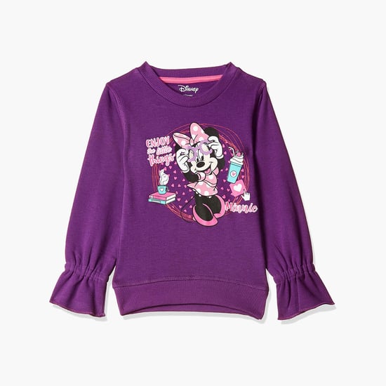KIDSVILLE Girls Minnie Mouse Print Sweatshirt with Bell Sleeves