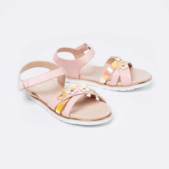 FAME FOREVER Floral Applique Slingback Flat Sandals