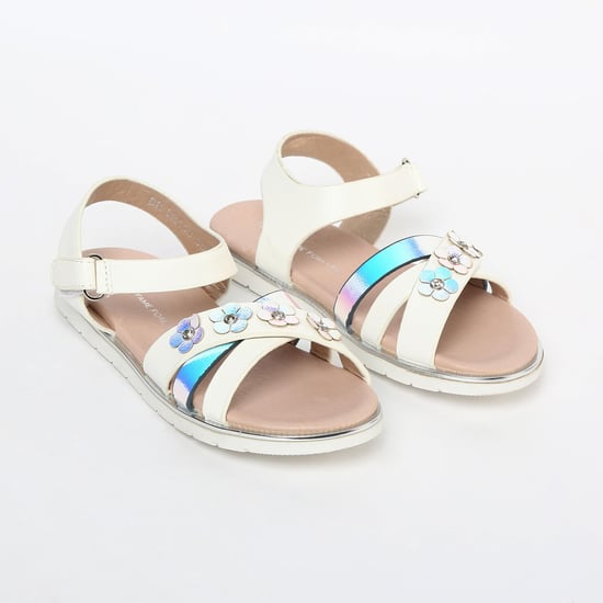 FAME FOREVER Embellished Ankle-Strap Flats