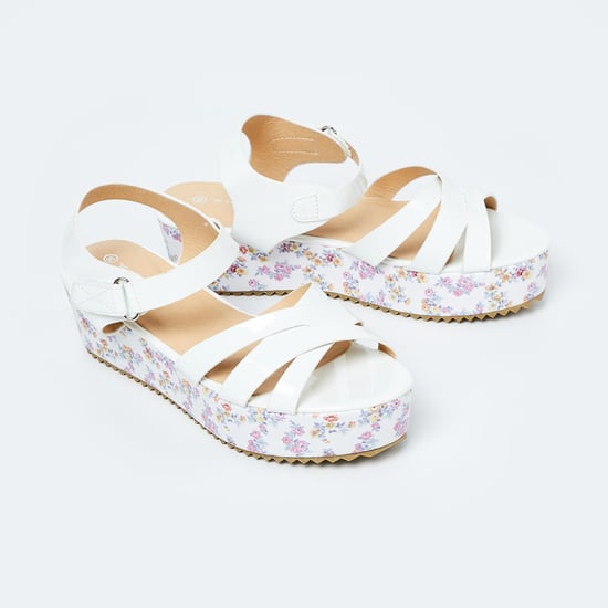 FAME FOREVER Floral Print Platform Sandals