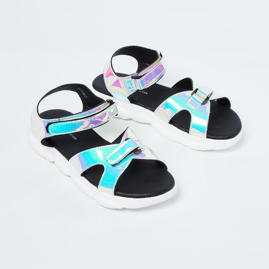 FAME FOREVER Chrome-Finish Velcro Strap Sandals