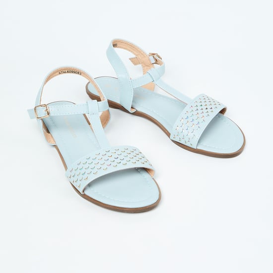 FAME FOREVER Scallop Textured Ankle Strap Flats