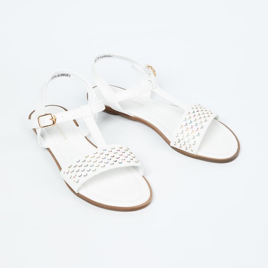 FAME FOREVER Scallop Textured Ankle Strap Flats
