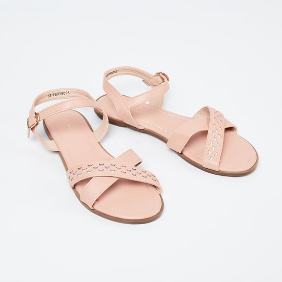 FAME FOREVER Textured Cross-Strap Sandals