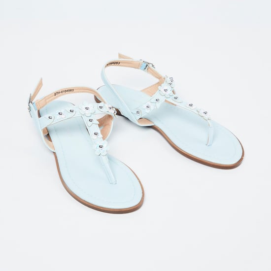 FAME FOREVER Floral Embellished T-strap Sandals