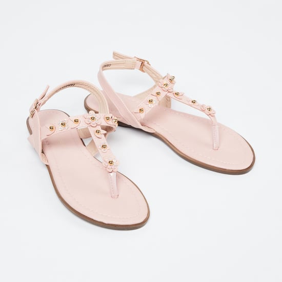 FAME FOREVER Floral Embellished T-strap Sandals