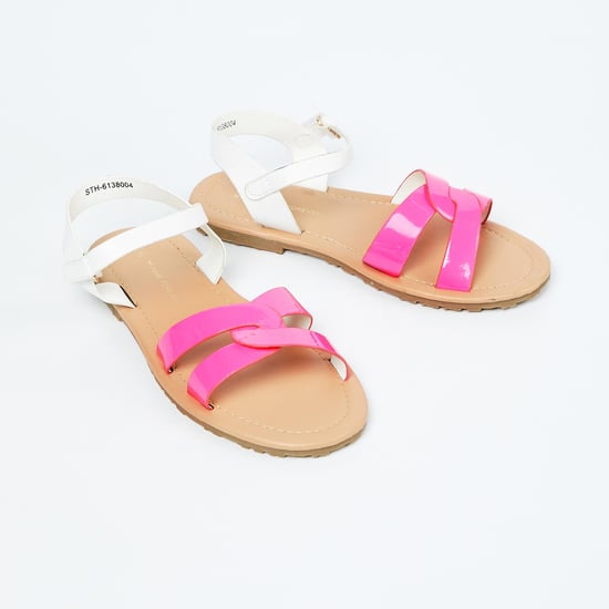 FAME FOREVER Colourblocked Ankle-Strap Flats