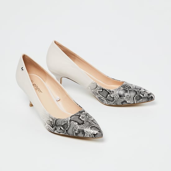 GINGER Reptilian Pattern Pointed-Toe Pumps with Kitten Heels