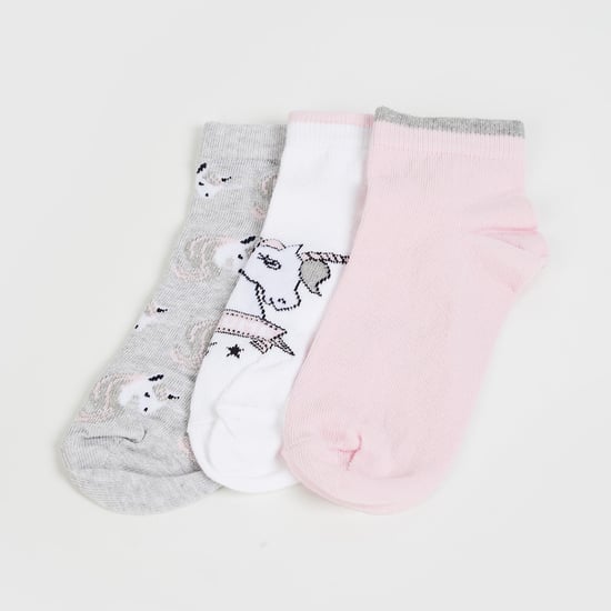FAME FOREVER Girls Unicorn Printed Ankle-Length Socks - Set of 3