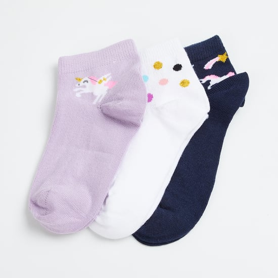 FAME FOREVER Girls Patterned Ankle-Length Socks - Pack of 3 Pairs