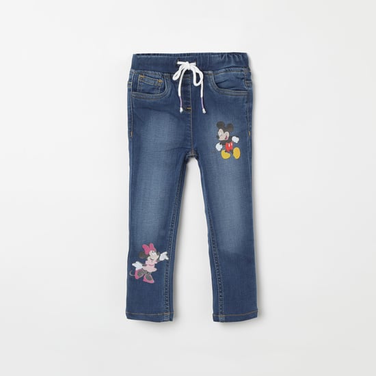 JUNIORS Mickey Mouse Print Slim Fit Jeans