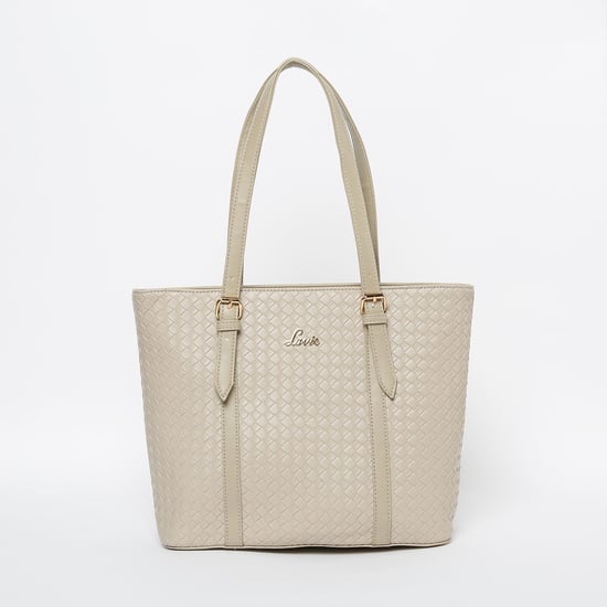 LAVIE Basket Weave Tote Bag with Flat Handles Beige