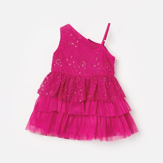 JUNIORS Floral Lace Sequinned Fit & Flare Dress | Pink