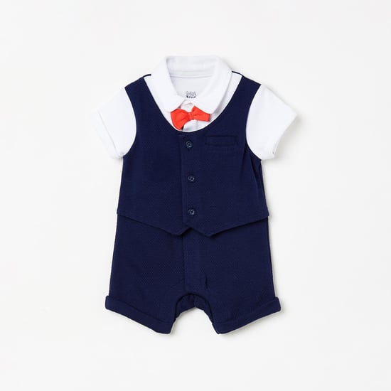 FS MINI KLUB Boys Textured Collared Romper