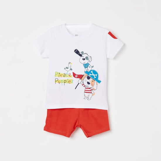 FS MINI KLUB Boys Printed Crew Neck T-shirt with Shorts