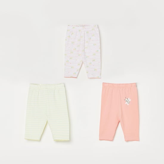 FS MINI KLUB Girls Printed Knitted Capris - Set of 3
