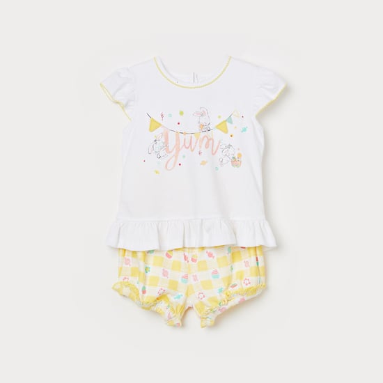 FS MINI KLUB Girls Graphic Print Top with Knotted Shorts